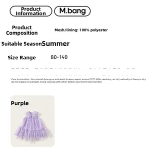 Tableau des tailles pour robe en tulle violette fille avec détails du polyester