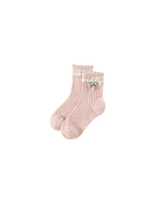 Chaussettes roses en coton pour filles avec dentelle blanche et cerises en 3D