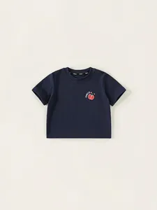 T-Shirt à Manches Courtes en Mélange de Coton Décontracté pour Enfants Imprimé Tomate Dessin Animé Lettre Col Rond Pull pour Garçons Filles