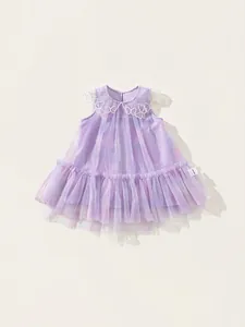 Robe Princesse Fille Sans Manches Patchwork Résille Papillon Brodé Ombré Tulle à Étages Robe de Fête pour Enfants