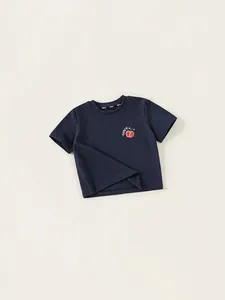 T-shirt enfant en coton bleu marine avec imprimé tomate et col rond décontracté
