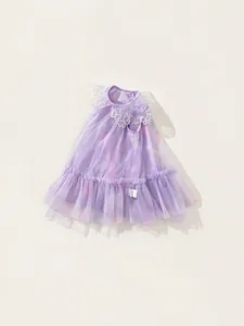 Robe de princesse lilas dégradée en tulle avec broderies florales pour filles d'été