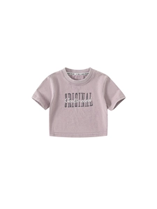 T-shirt court pour filles en rose poudré avec broderie originale et manches courtes
