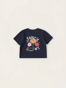 T-shirt enfant bleu marine en coton avec illustration de fruits et col rond classique