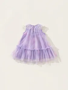 Robe de princesse sans manches en tulle violet pour fille avec broderie de dentelle papillon