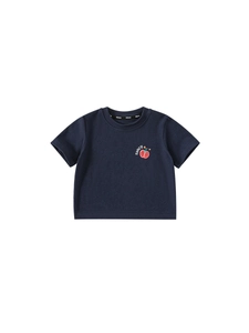 T-shirt bleu marine en coton pour enfant avec imprimé tomate et col rond