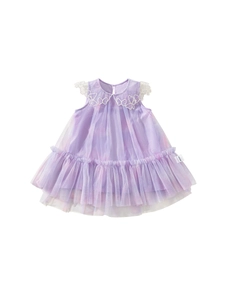 Robe d'été sans manches pour fille princesse en tulle dégradé violet et broderie fleur