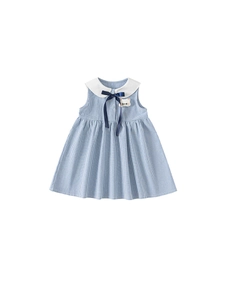 Süßes A-Linien Sommerkleid für Mädchen mit blauem Karomuster und Peter Pan Kragen