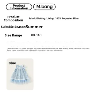 Détails techniques de la robe d'été bleue en tulle avec tissu 100% polyester de qualité