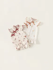 Abito smanicato da bambina in stile cinese con stampa floreale e graziosi fiocchi decorativi