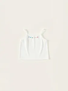 Débardeur à Fines Bretelles pour Enfants Filles Broderie de Cœur Arc-en-Ciel en Mélange de Coton Sans Manches Top d'Été Doux Respirant