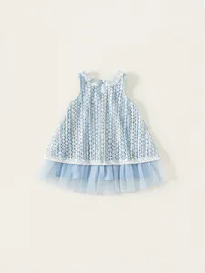 Robe sans manches pour filles en dentelle blanche et tulle bleu clair, style ligne A été