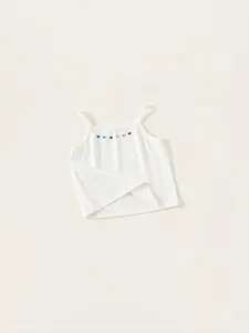 Débardeur blanc pour filles avec cœurs colorés brodés en coton doux et léger