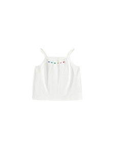 Camisole blanche pour filles en coton avec broderies de cœurs et fines bretelles