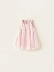 Dolce Vestito per Bambina in Rete con Paillettes Senza Maniche Bordo a Palloncino Rosa Abito da Festa con Fiocco Estate