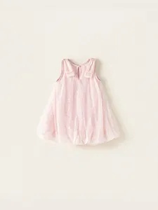 Abito rosa senza maniche con paillettes per bambine con tulle e fiocchi sulle spalle