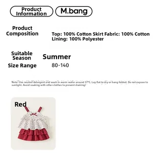 Detail card showing 100% cotton material specs for girls red floral summer outfit