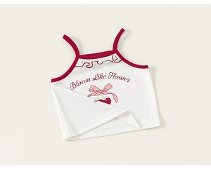 Détail de caraco pour filles avec imprimé Bloom Like Flower et nœud cerise
