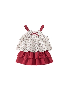 Girls floral bow camisole and red layered cake skirt summer two-piece outfit