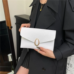 Minimalist white lychee texture envelope clutch with gold metal buckle for women