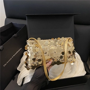 Sac à Bandoulière Femme à Paillettes Brillantes Sac Sous le Bras Chic Petit Sac à Main de Fête Bandoulière Chaîne Cuir Synthétique Sac de Soirée
