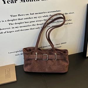 Sac à Épaule Rétro en Suède pour Femmes Style Motard Chic Sac Fourre-tout de Banlieue Couleur Unie Main