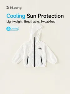 Kids white hooded sun protection jacket with breathable fabric and zip closure