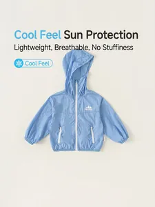 Kids lightweight sun protection hooded jacket in light blue with quick-dry fabric