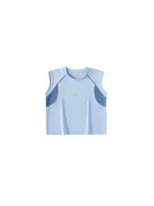 Blaues ärmelloses Crop-Top Sportweste für Damen mit seitlichem Patchwork-Design