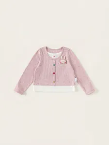 Girls Cute Rabbit Embroidered Fake Two-Piece Long Sleeve T-Shirt Kids Colorful Speckled Ribbed Knitted Top Spring Casual Wear
