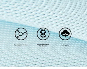 Close-up of light blue knitted fabric texture with soft skin-friendly properties