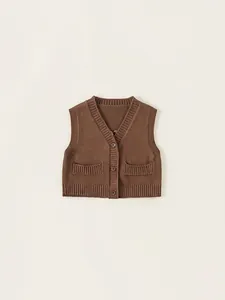 Gilet Maglione in Maglia Scollo a V Casual per Ragazzi Top Senza Maniche Tinta Unita Morbido Cardigan per Bambini Primavera Autunno
