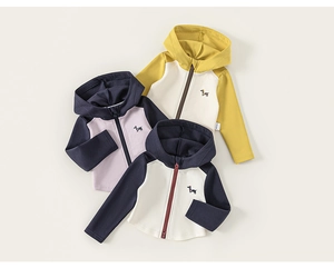 Détails de trois sweats à capuche pour enfants avec de jolies broderies de chiots