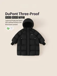 Waterproof long winter down coat for girls with 85% down content and hooded protection