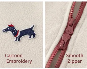 Λεπτομέρεια κεντήματος dachshund και απαλό μοβ φερμουάρ διπλής κατεύθυνσης