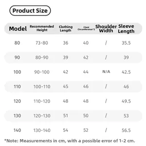 Detailed size chart for girls hooded outdoor jacket including length and height guide