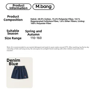 Composition détaillée du tissu de la jupe en jean pour fille en mélange de coton