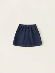 Jupe trapèze classique en denim bleu foncé pour fille avec taille élastique souple