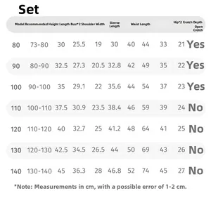 Tableau des tailles pour ensemble fille gilet dentelle et pantalon avec mesures précises