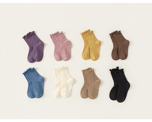 Set of 8 pairs colorful ribbed cotton socks for kids featuring cute ruffled edge trims