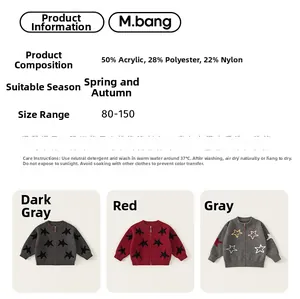 Detail view of boys knitted cardigans showing material composition and color variations