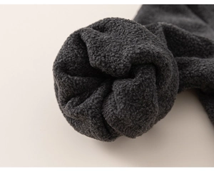 Close-up of thick dark grey knitted cuffs showing soft fleece texture and warm fabric
