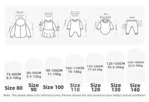Detailed size chart for kids British style plaid vest set from size 80 to 140 cm