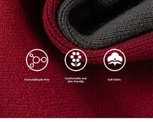 Close-up of soft knit fabric texture in burgundy and grey with skin-friendly feel