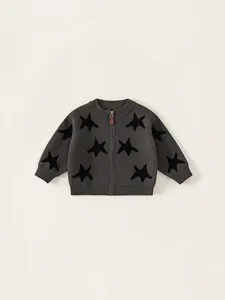 Kids Boys Knitted Star Pattern Cardigan Jacket Zipper Crew Neck Sweater Long Sleeve Toddler Warm Casual Knit Outerwear Top