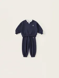 Sweatshirt Et Jogging Sportifs Décontractés Pour Garçons Bleu Marine Mélange De Coton Broderie Lettre Graphique Vêtements Enfants Confortables