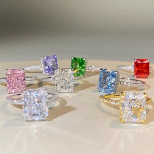 Radiant cut multi-color gemstone rings in S925 sterling silver with sparkling accents