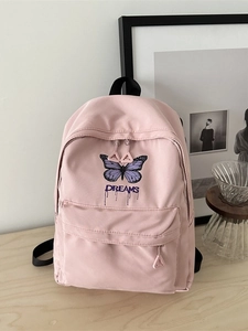 Rosa Canvas Rucksack für Schüler mit Schmetterlingsdruck und großem Fassungsvermögen