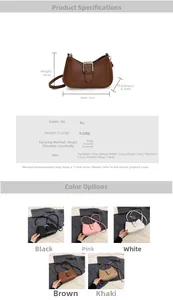 Detailed size chart and multi-color options for vintage PU leather crescent bag