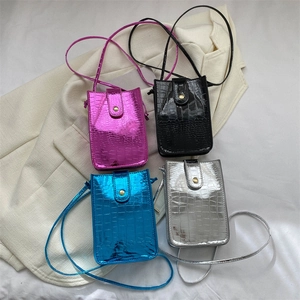 Fashion Glossy Patent Leather Crocodile Pattern Mini Phone Bag Korean Style Small Square Shoulder Crossbody Bag For Women